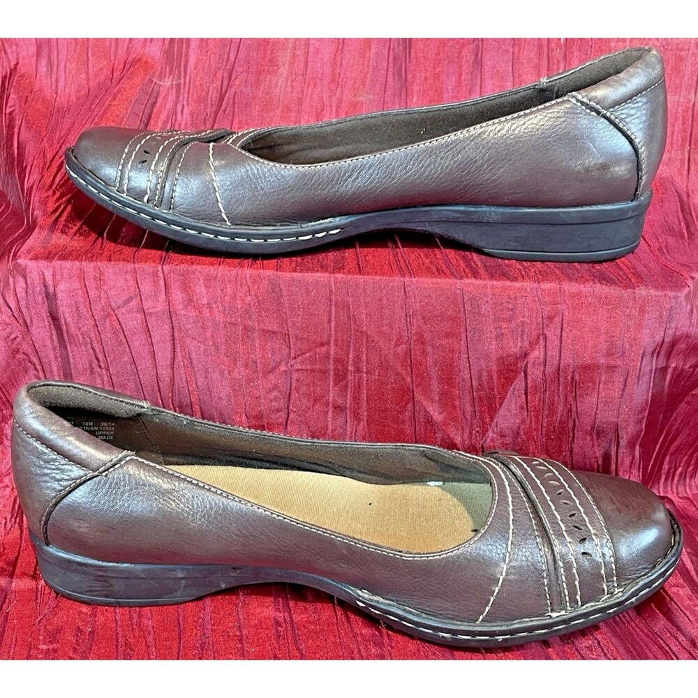 Womens Clarks Collection Brown Leather Slip On Flats Espadrille Shoes sz 10M - Picture 2 of 8
